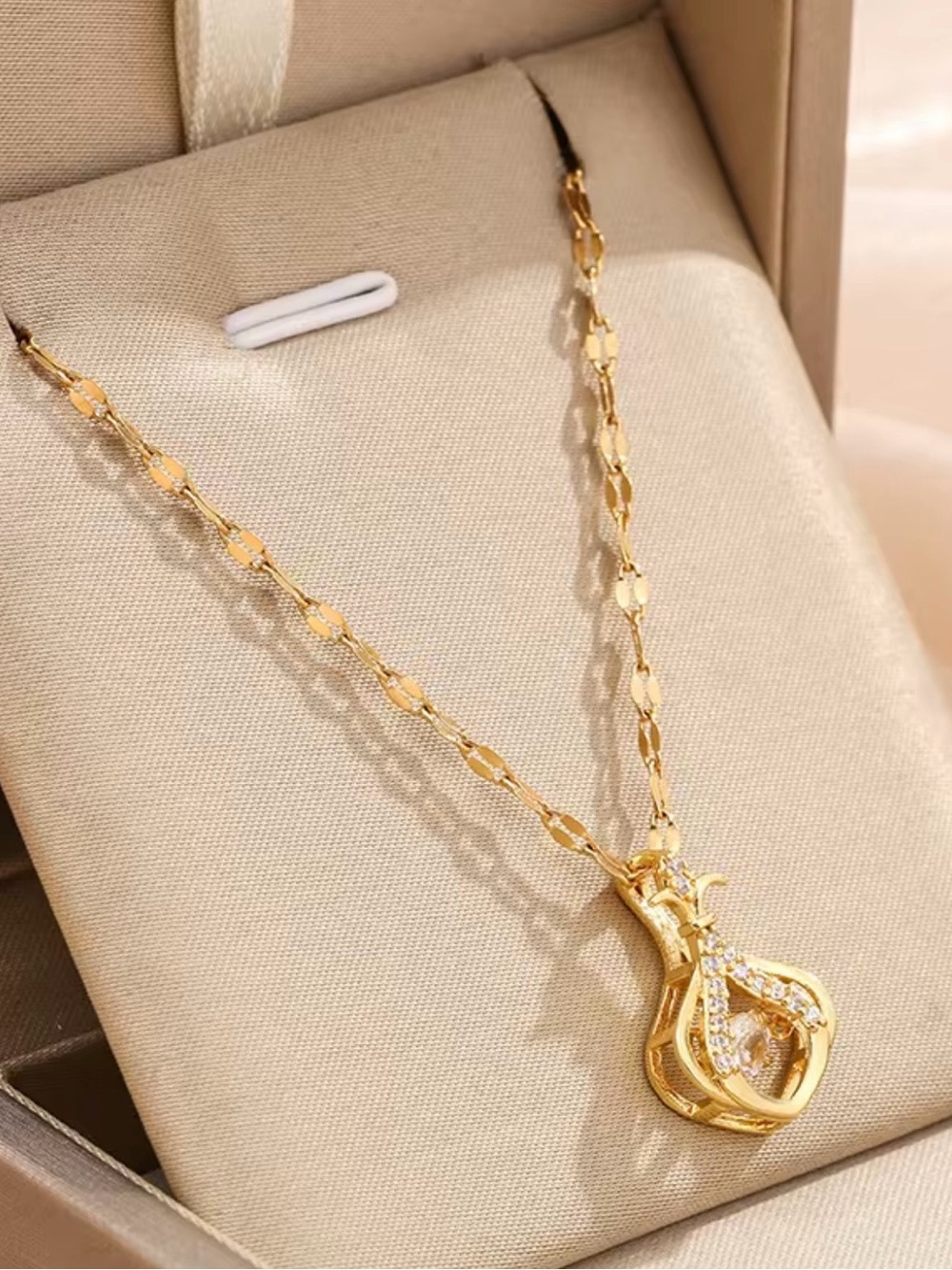 Gold Plated Pendant Necklace with Crystal Accents - Women Jewelry